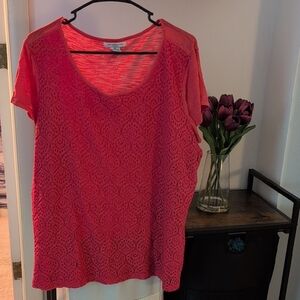 Liz Claiborne Coral Lace Short Sleeve Top